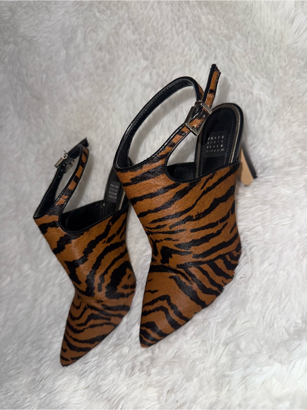 White House Black Market Tiger-Print Pointed-Toe Slingback Heels - Brown/Black